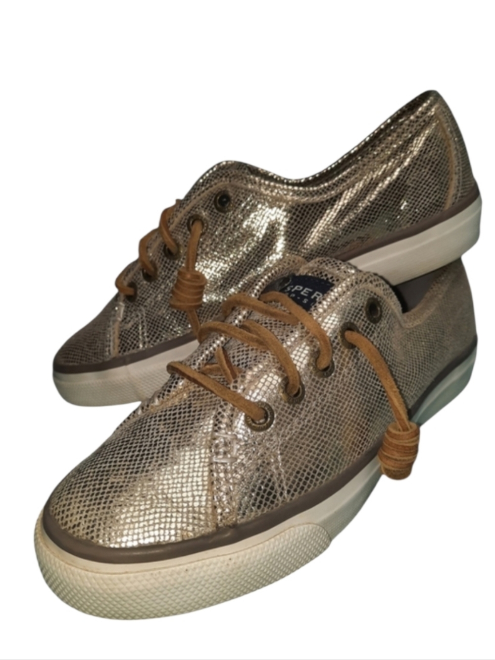 Sperry Seacoast Metallic Goldscale Reptile Leather Sneakers SZ 5M